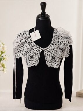 Vita Grace White Crochet Lace Collar sweater. Cottagecore, feminine